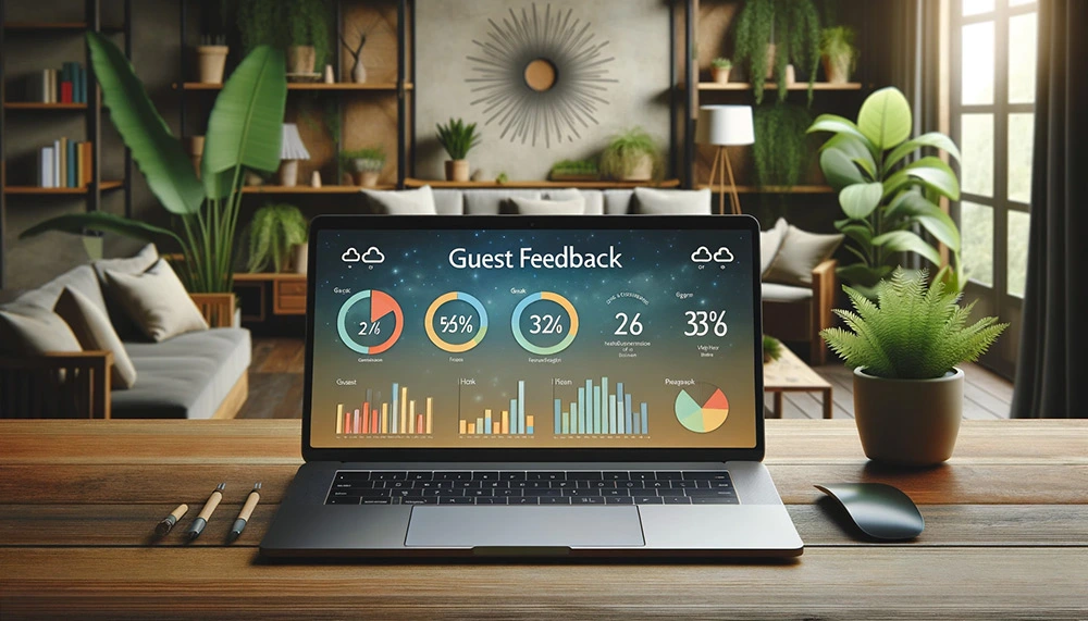 laptop showing data of guest feedback