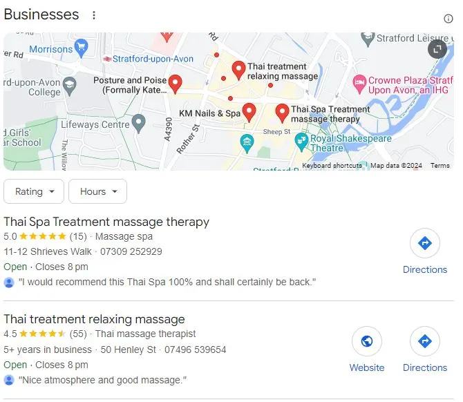 spa google my business screen shot