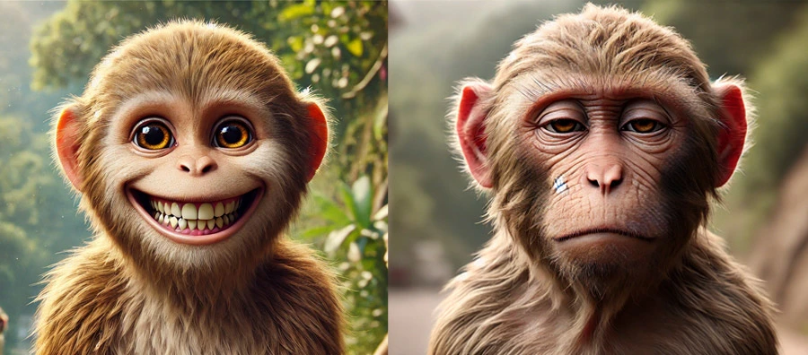 two monkeys smiling